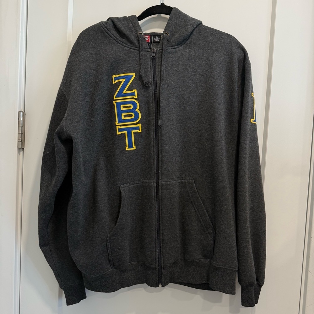ZBT Gray Hoodie Yellow Blue Greek Letters Fraternity Sweatshirt Large